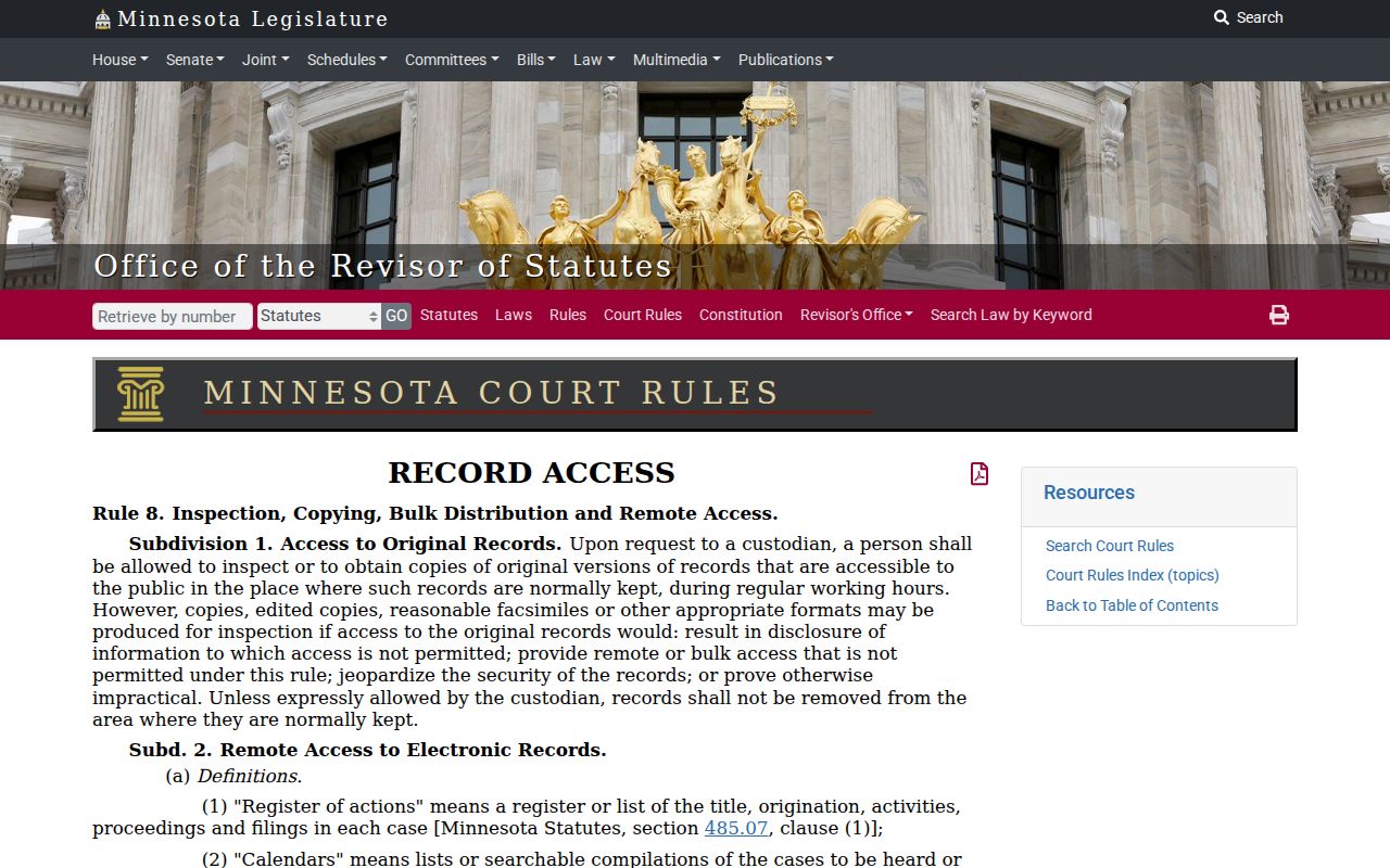 Becker County civil dockets Minnesota public access Rule 8