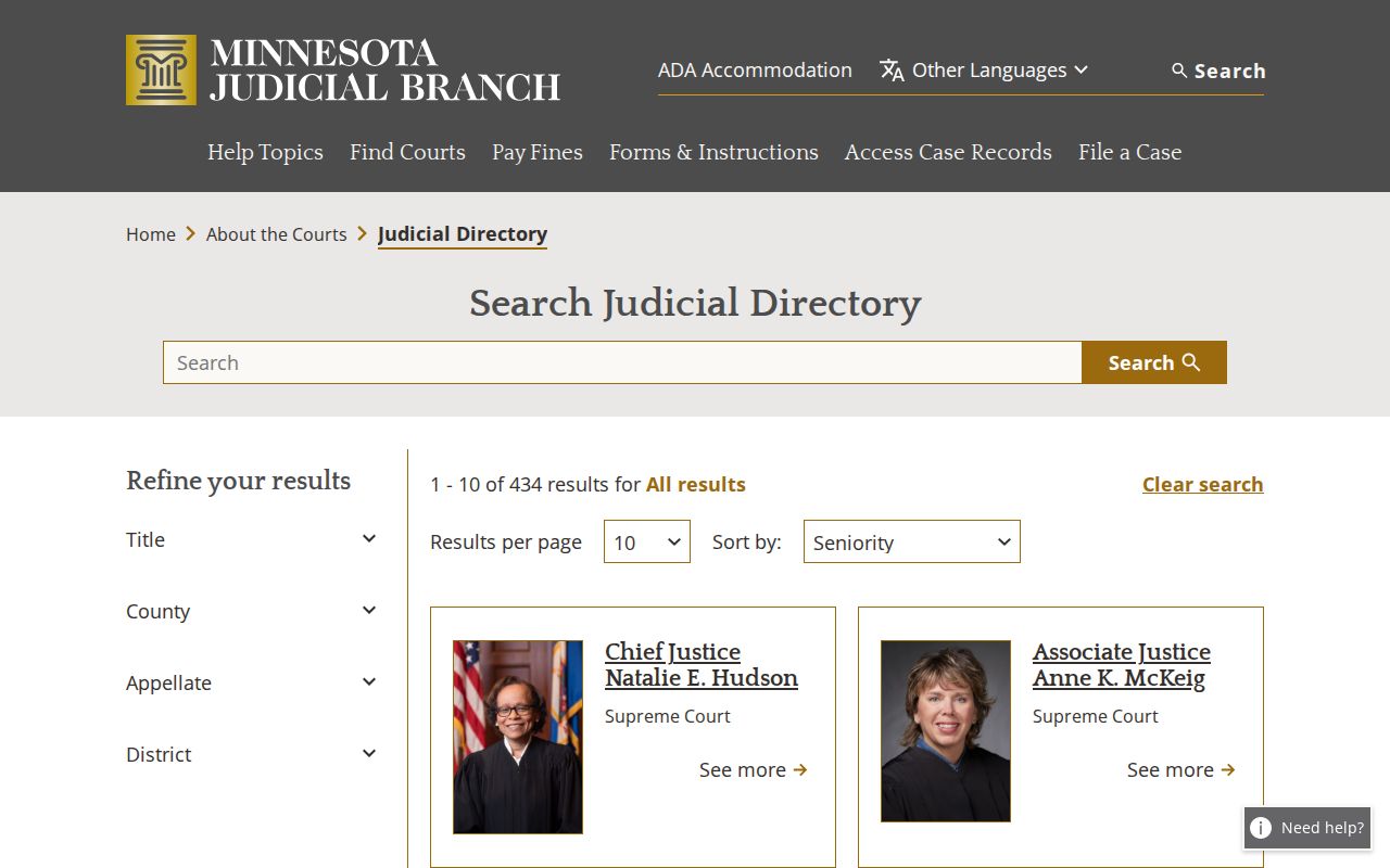 Becker County court calendar Seventh Judicial District judicial directory