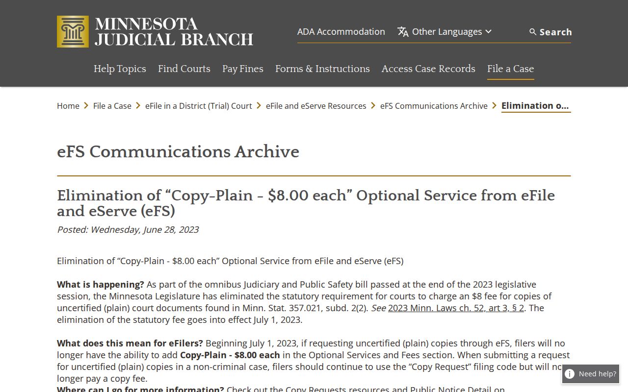 Becker County court records plain copy fee reference