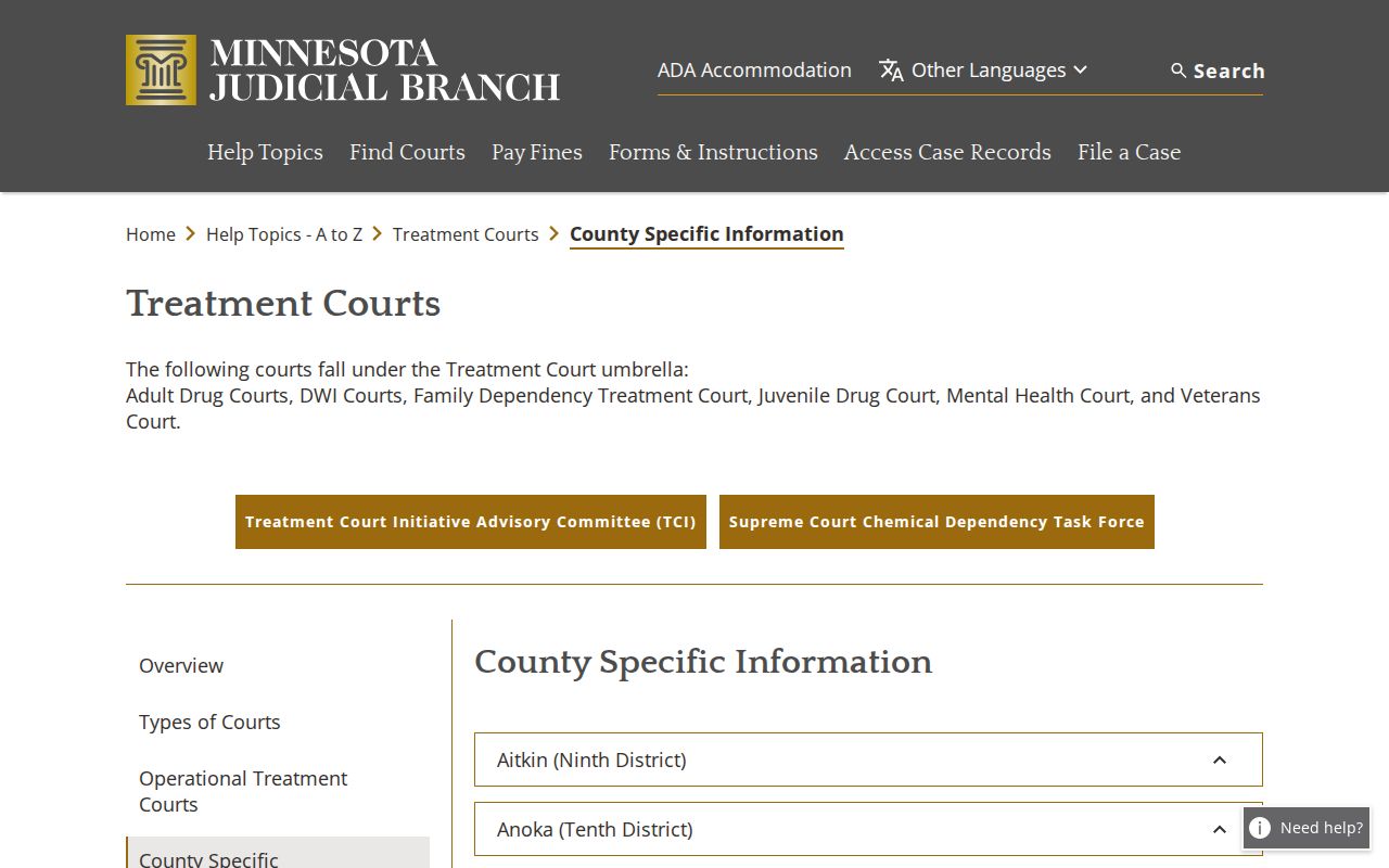 Becker County criminal dockets Minnesota treatment court county information