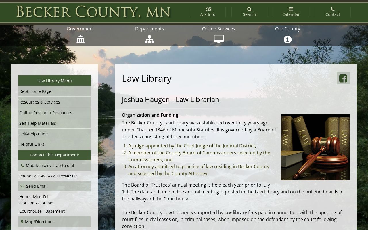 Becker County court docket law library access information