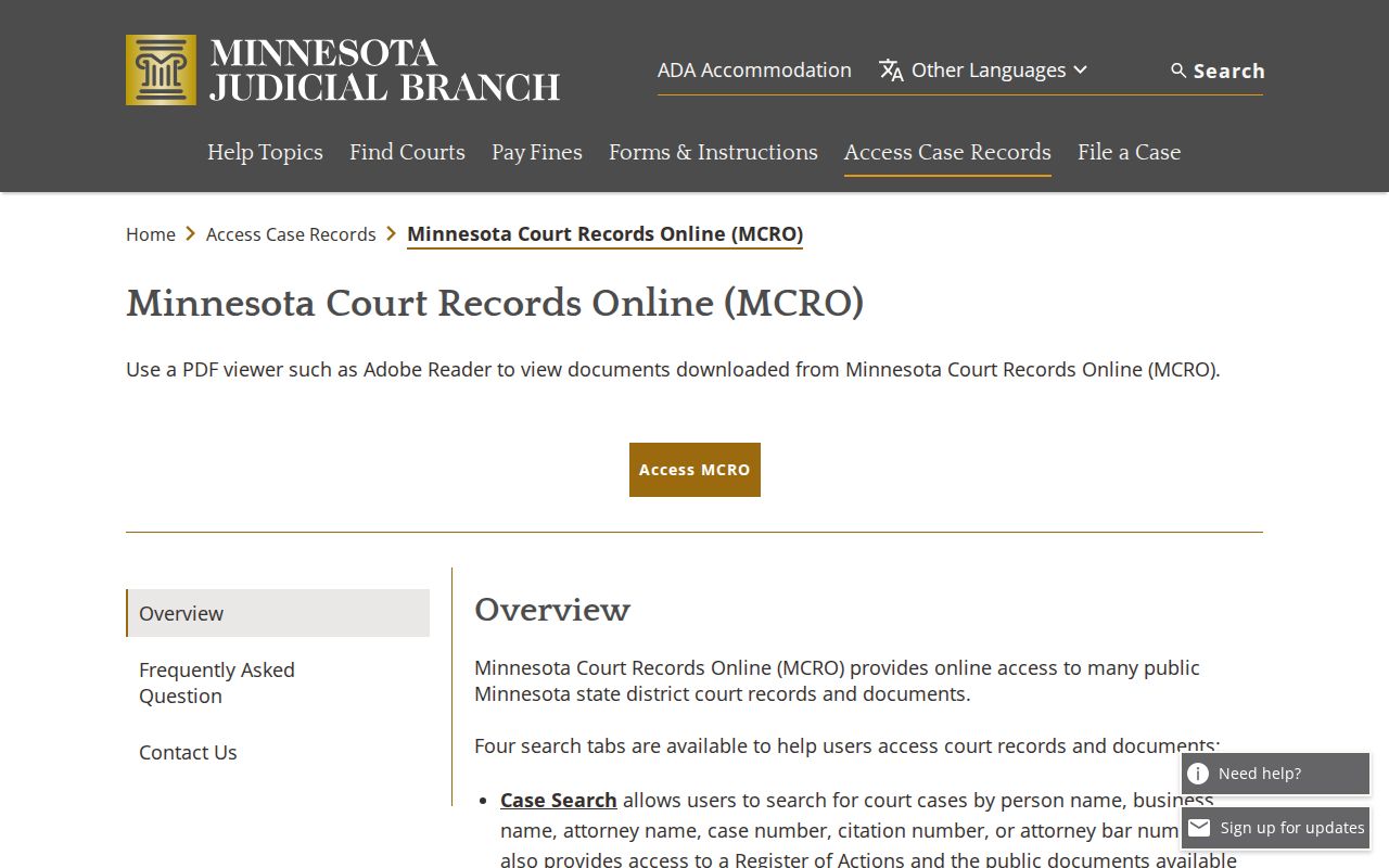 Becker County court docket MCRO access overview