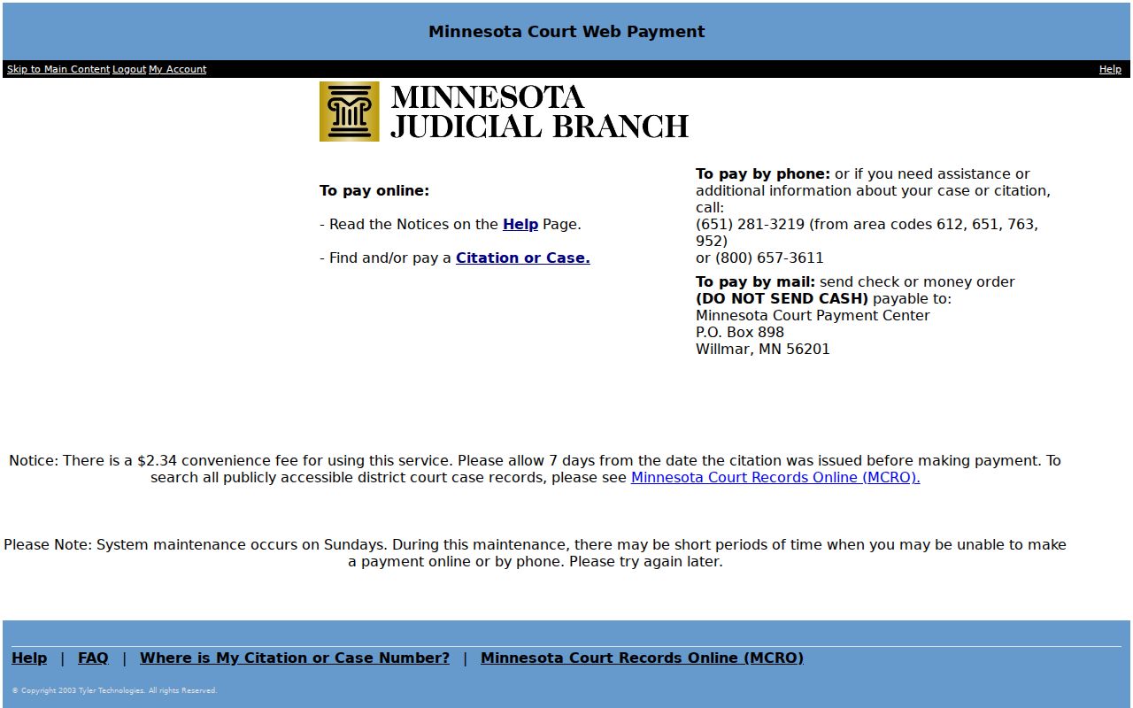 Becker County traffic court records Minnesota Court Web Payment portal