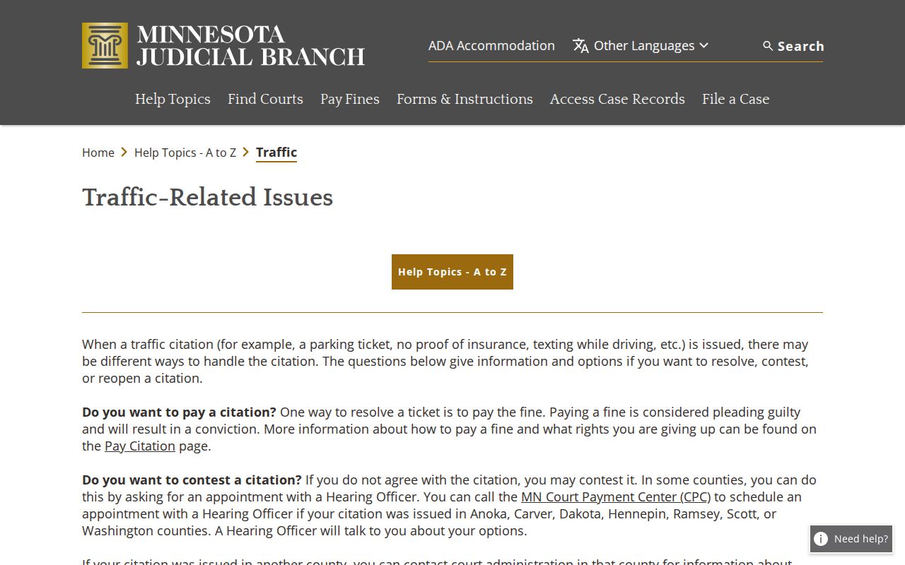 Becker County traffic court records Minnesota traffic help reference